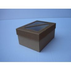 Dárková krabička s průhledem půleným 19x14,5x10 cm, hnědá